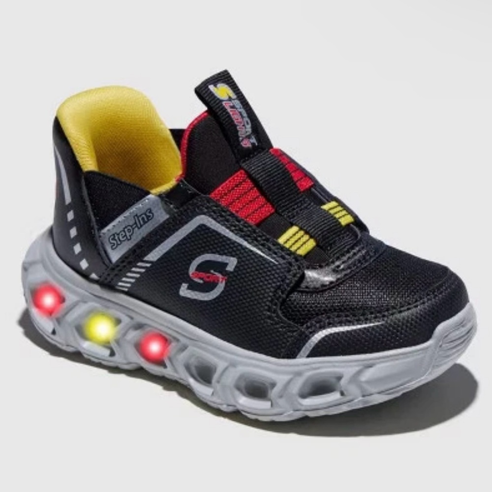 Skechers Kids Black, Yellow and Red Light-Up Slip-On Sneakers